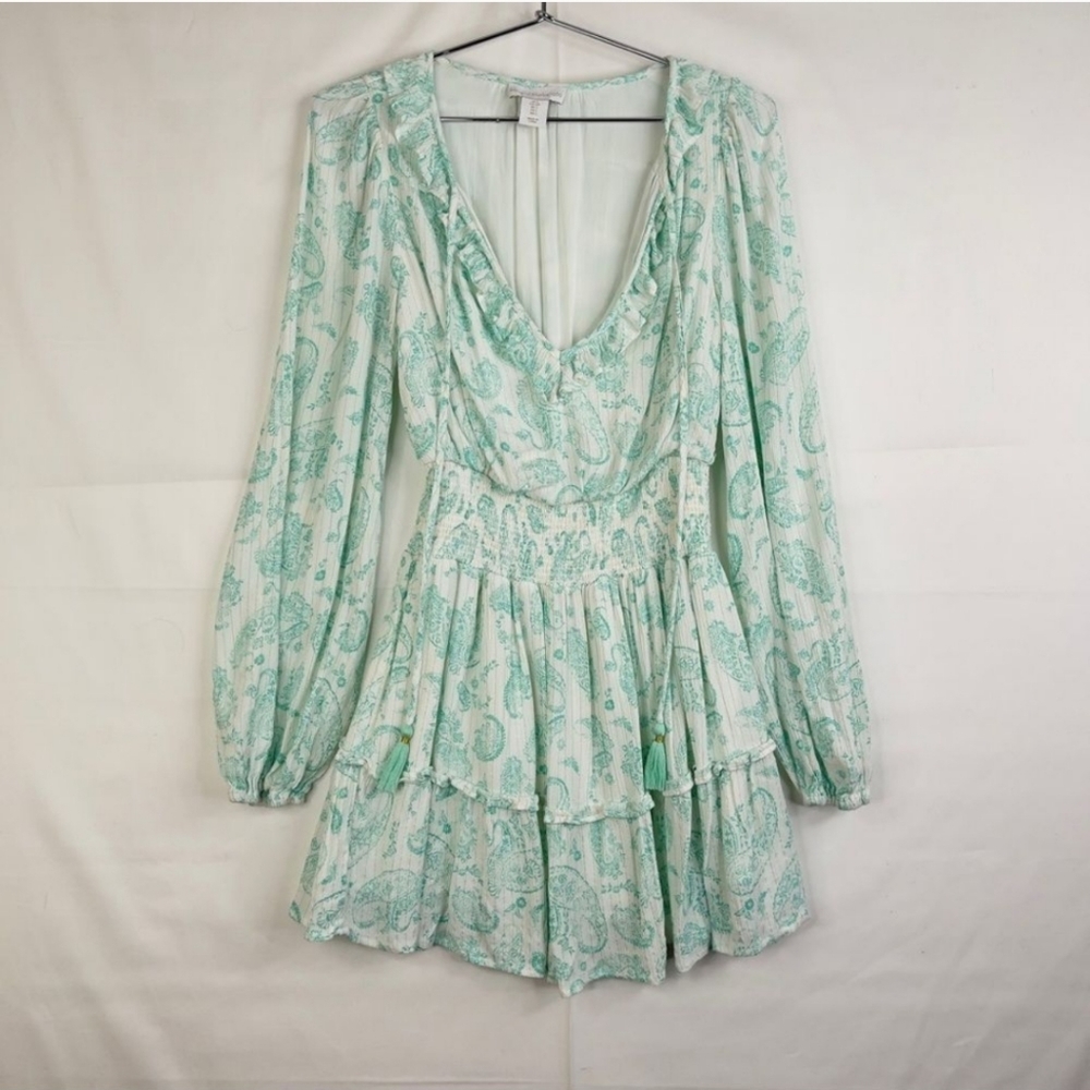 House of Harlow 1960 Green Paisley Mini Dress Sz S - Picture 2 of 6